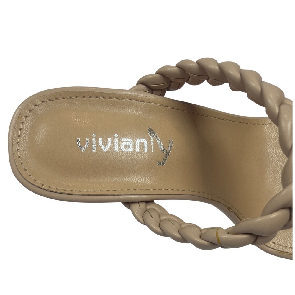 Vivianly Braided Double Strap Mule Heels Nude Beige Square Toe Stiletto Size 6 - Picture 7 of 7